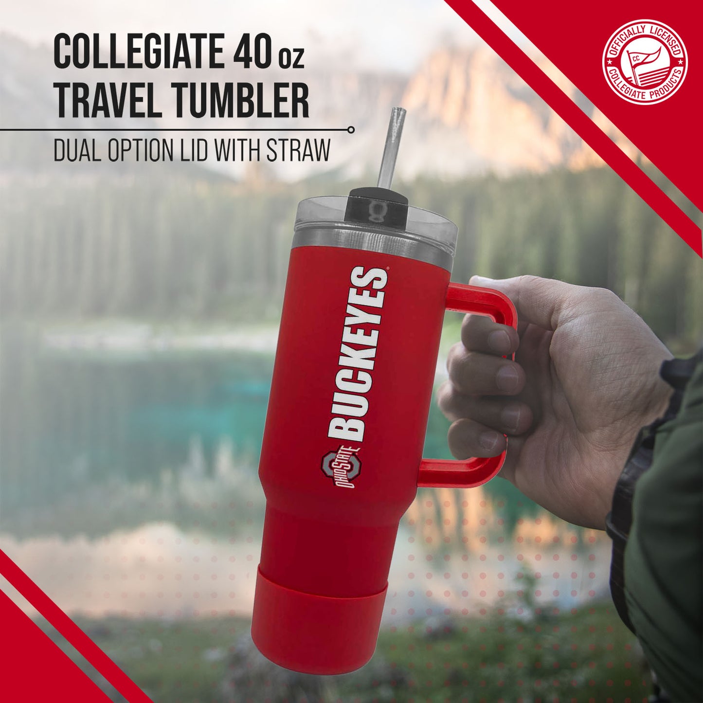 Ohio State Buckeyes College & University 40 oz Travel Tumbler With Handle - Red
