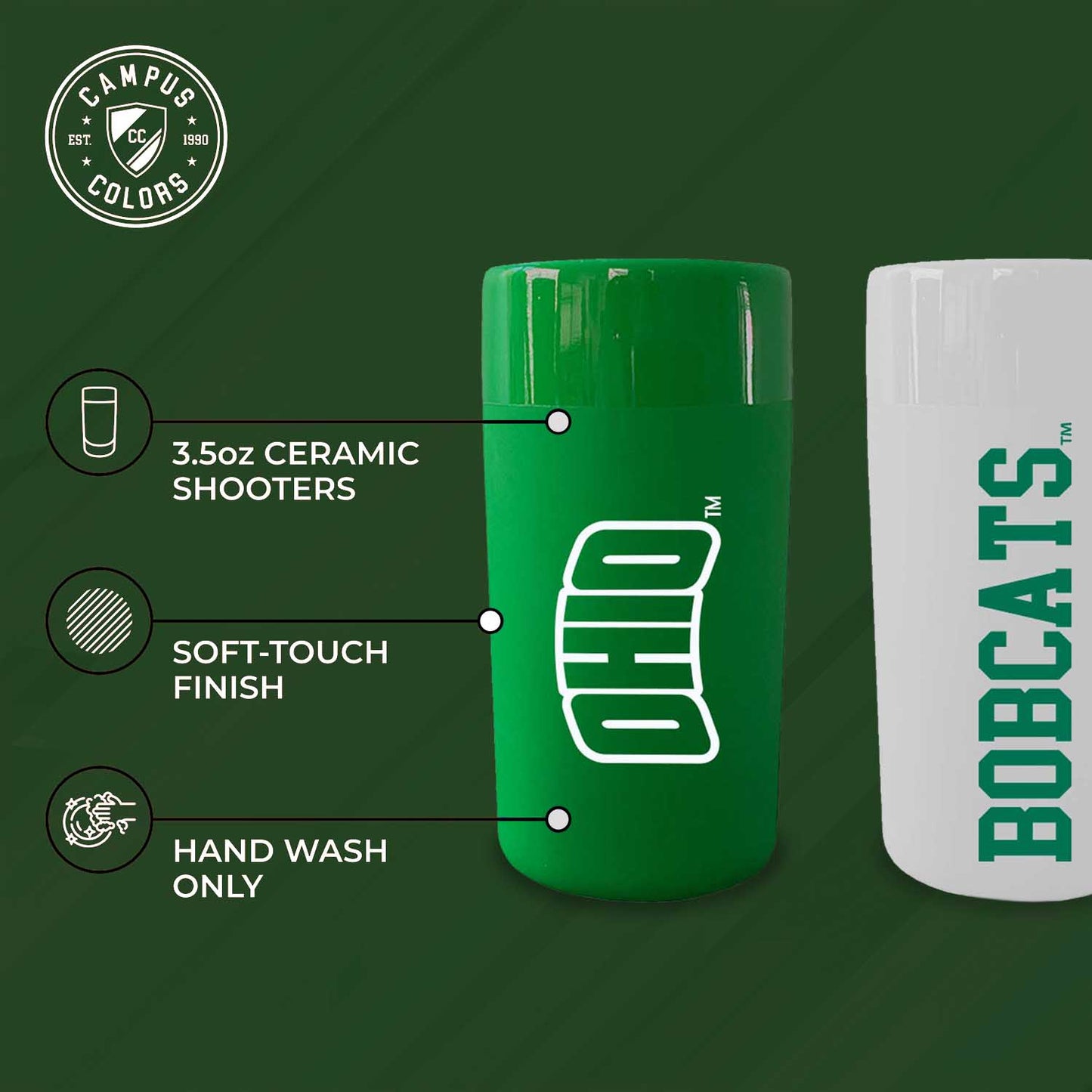 Ohio Bobcats College and University 2-Pack Shot Glasses - Team Color