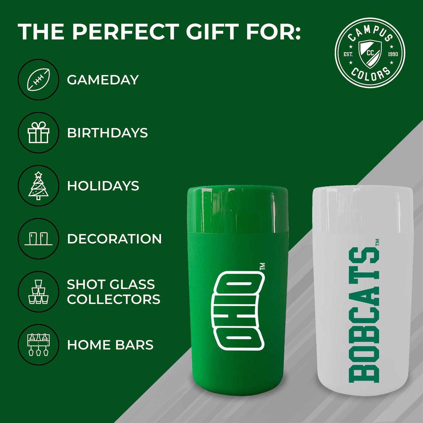Ohio Bobcats College and University 2-Pack Shot Glasses - Team Color