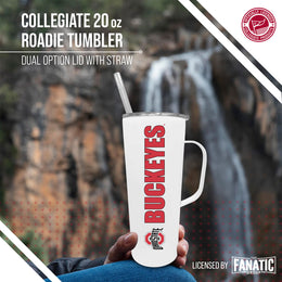 Ohio State Buckeyes NCAA Stainless Steal 20oz Roadie With Handle & Dual Option Lid With Straw - White