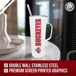 Ohio State Buckeyes NCAA Stainless Steal 20oz Roadie With Handle & Dual Option Lid With Straw - White