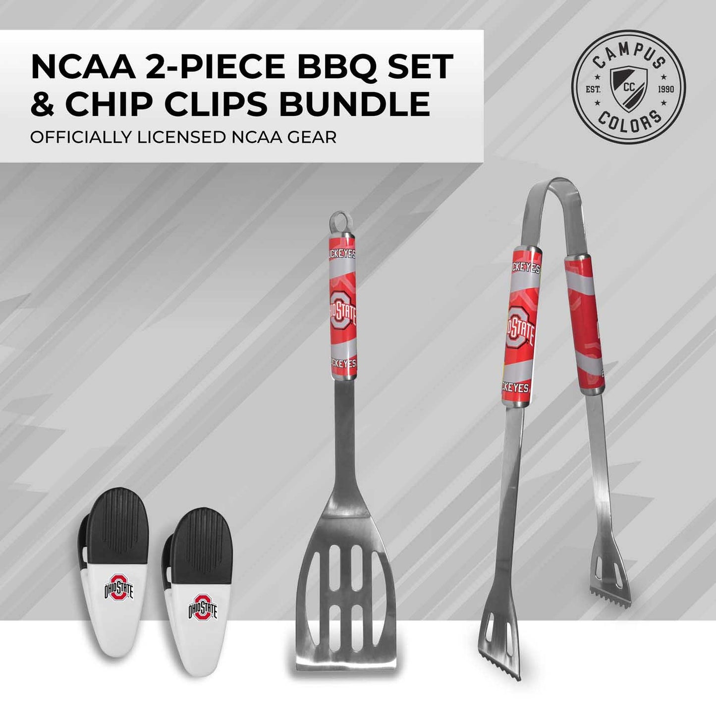 Ohio State Buckeyes Collegiate University Two Piece Grilling Tools Set with 2 Magnet Chip Clips - Chrome