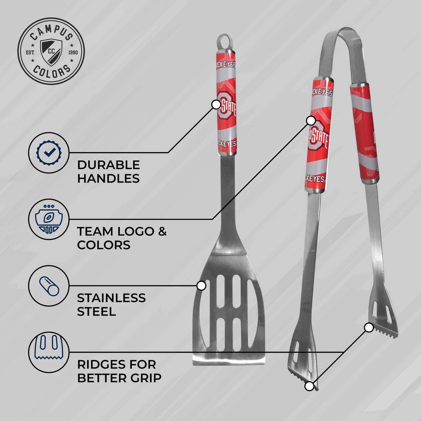 Ohio State Buckeyes Collegiate University Two Piece Grilling Tools Set with 2 Magnet Chip Clips - Chrome