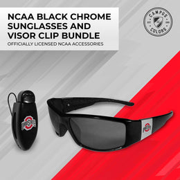 Ohio State Buckeyes NCAA Black Chrome Sunglasses with Visor Clip Bundle - Black
