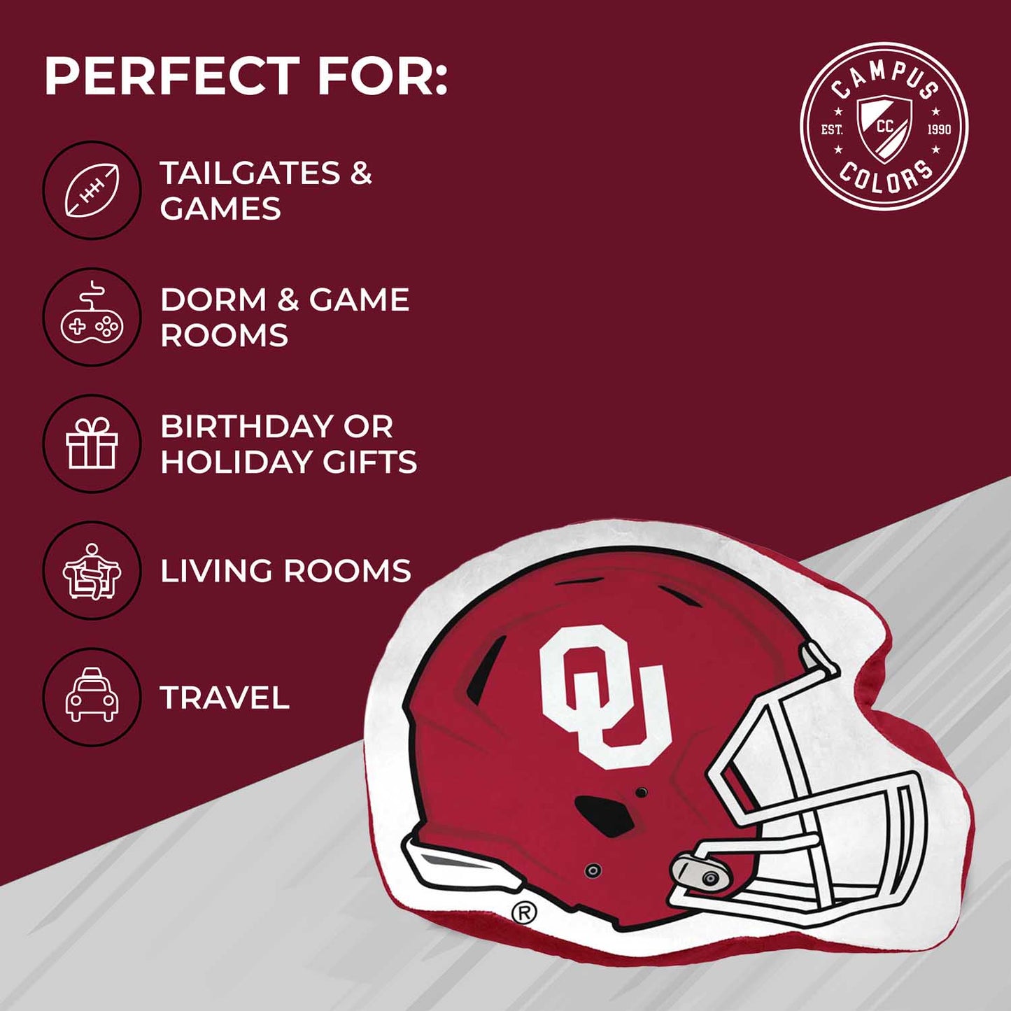 Oklahoma Sooners NCAA Helmet Super Soft Football Pillow - Crimson
