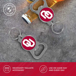 Oklahoma Sooners School Logo Leather Card/Cash Holder and Bottle Opener Keychain Bundle - Black