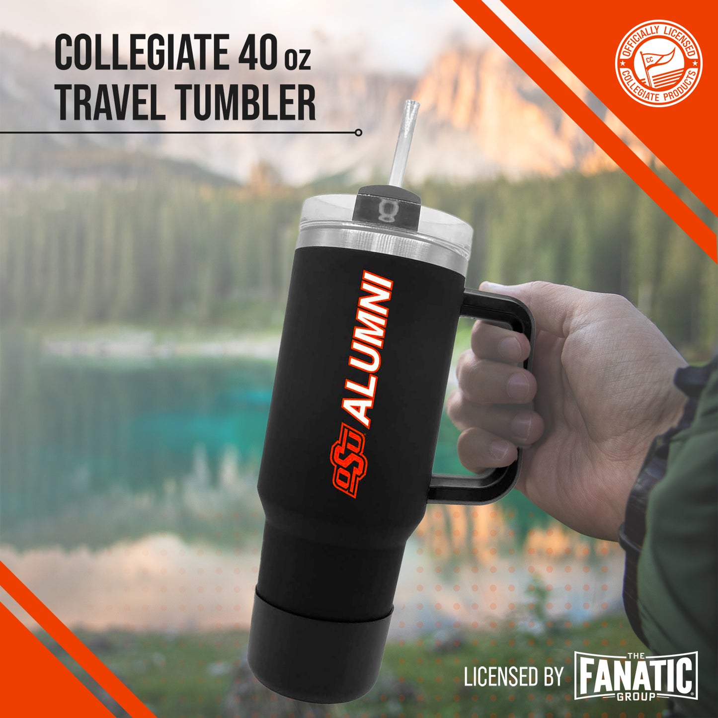 Oklahoma State Cowboys Collegiate 40oz Stainless Steel Travel Tumbler with Handle for Alumni - Black