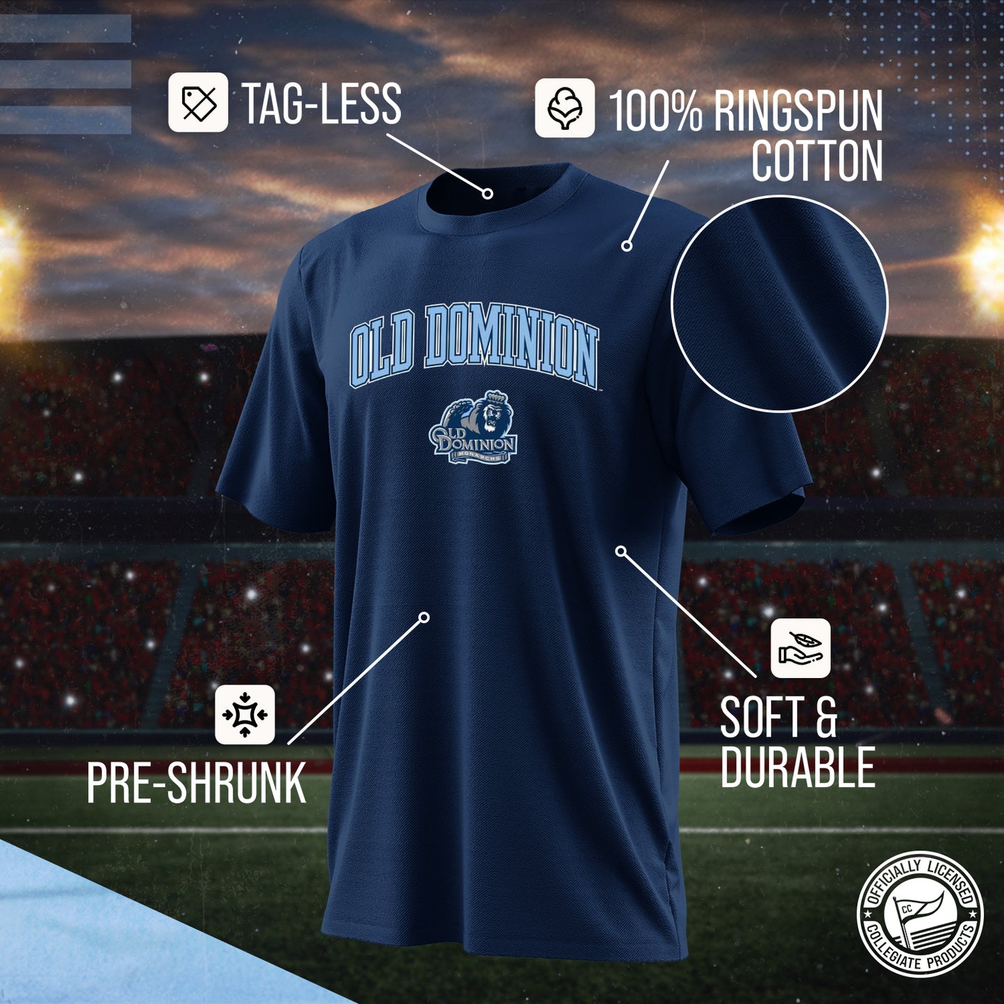 Old Dominion Monarchs NCAA Adult Gameday Cotton T-Shirt - Navy