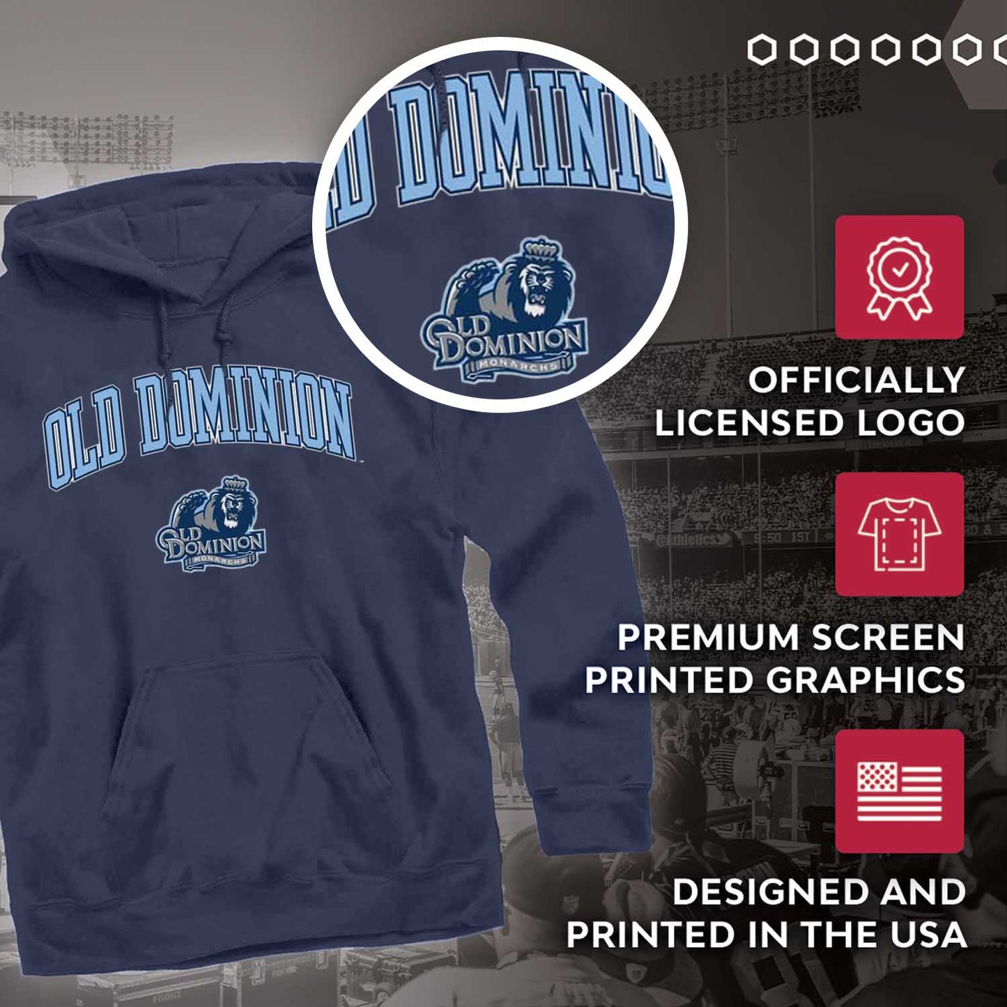 Old Dominion Monarchs Adult Arch & Logo Soft Style Gameday Hooded Sweatshirt - Navy