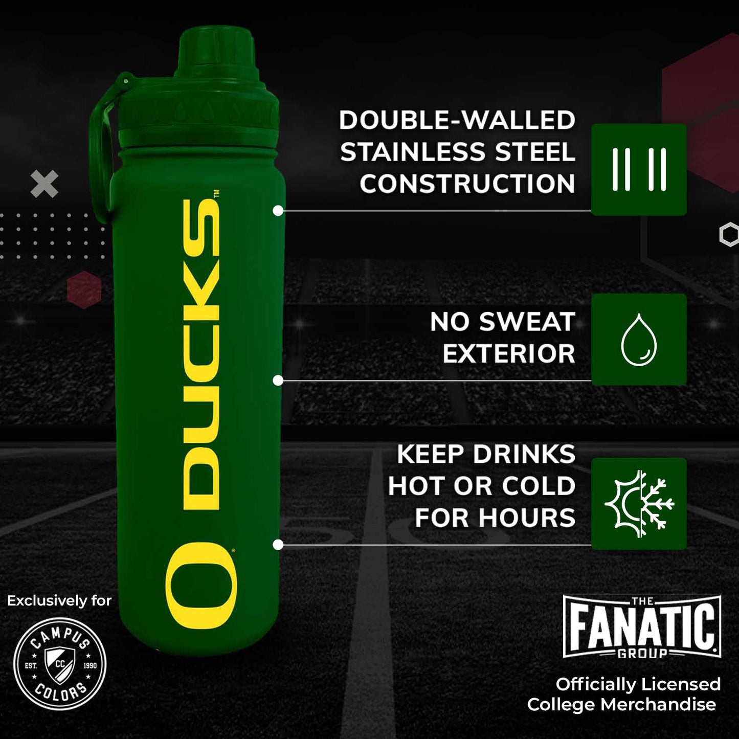 Oregon Ducks NCAA Stainless Steel Water Bottle - Green