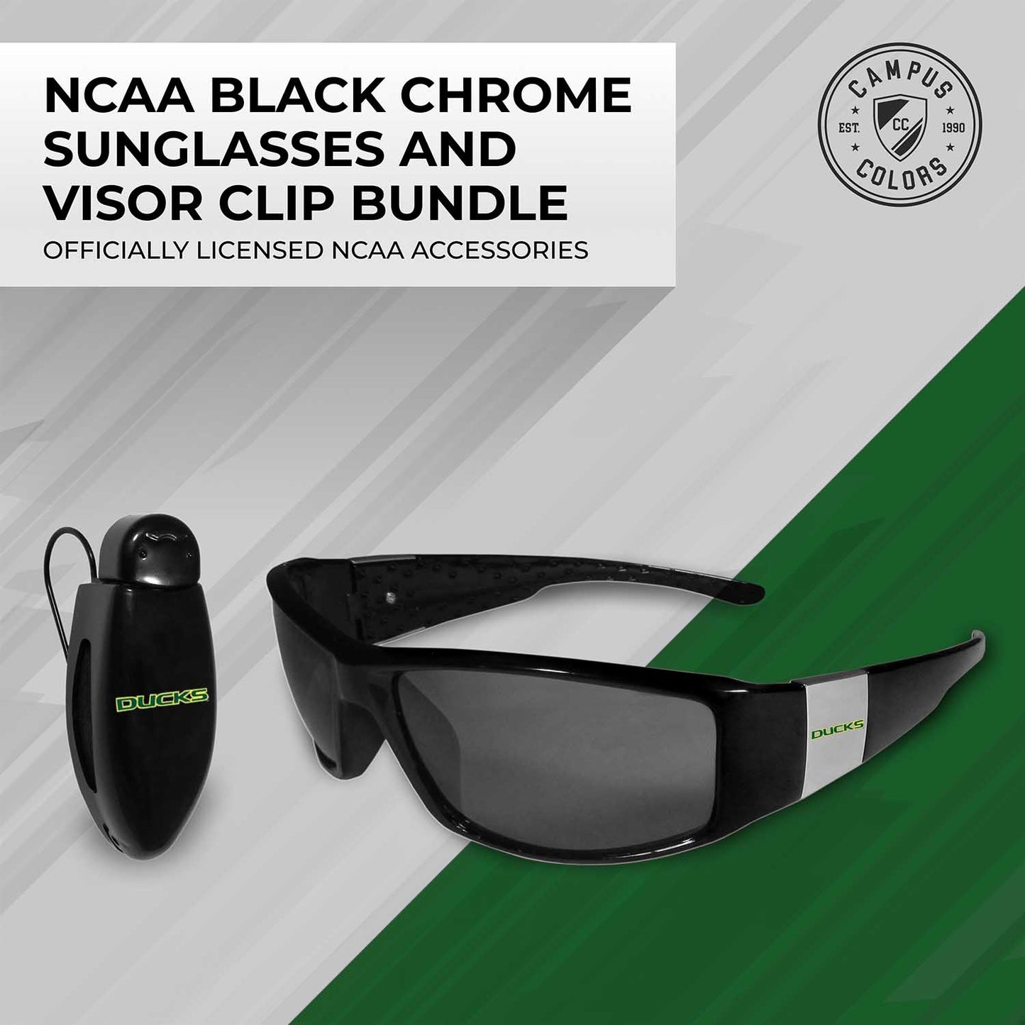 Oregon Ducks NCAA Black Chrome Sunglasses with Visor Clip Bundle - Black