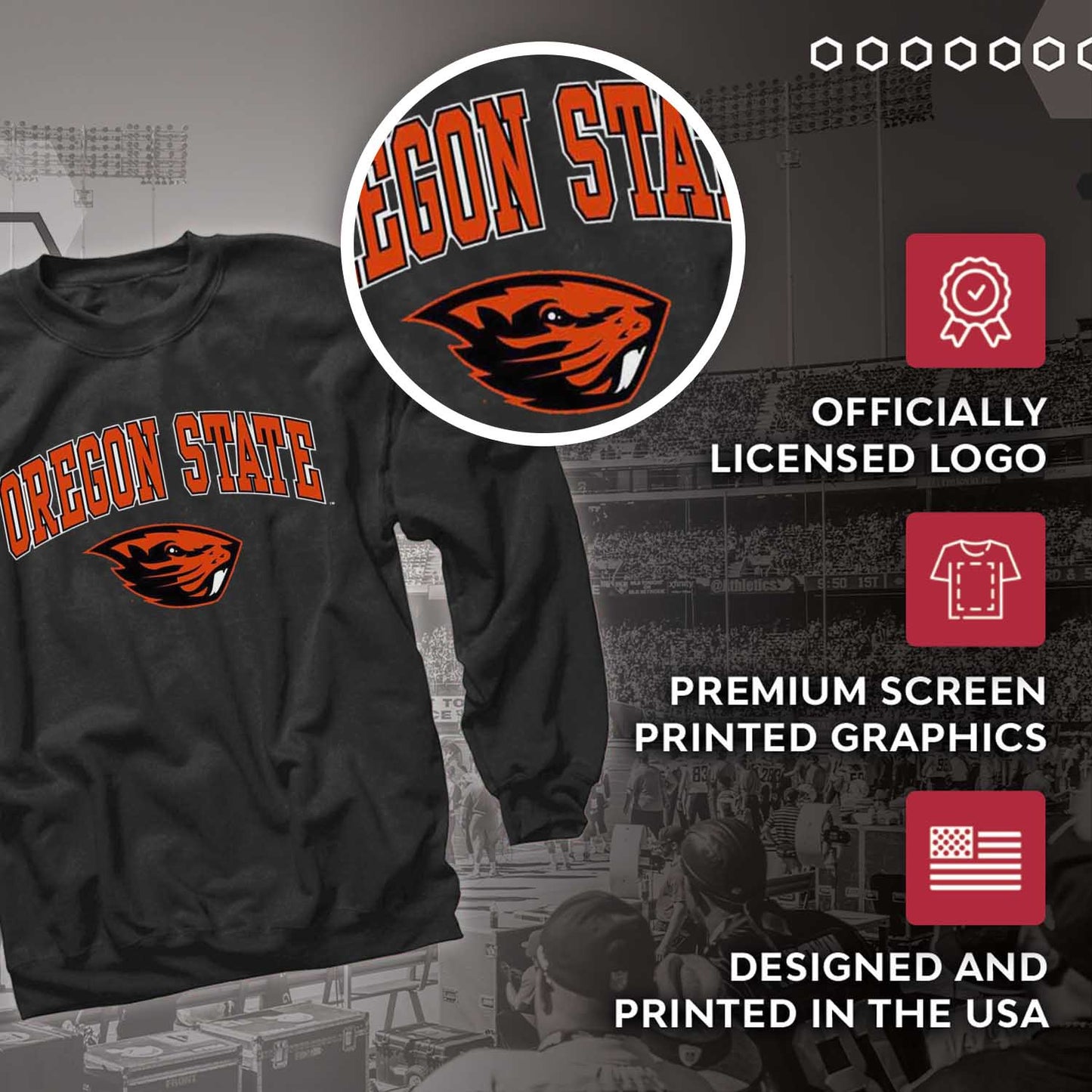 Oregon State Beavers Adult Arch & Logo Soft Style Gameday Crewneck Sweatshirt - Black