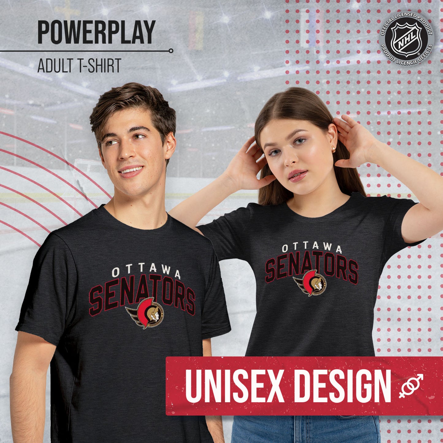 Ottawa Senators NHL Adult Powerplay Heathered Unisex T-Shirt - Black Heather
