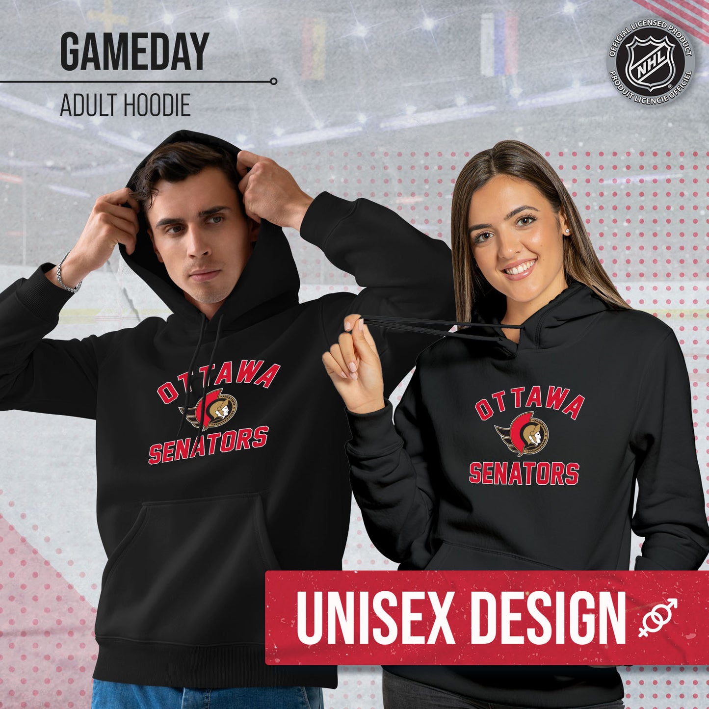 Ottawa Senators Adult NHL Primary Logo Hooded Sweatshirt - Black
