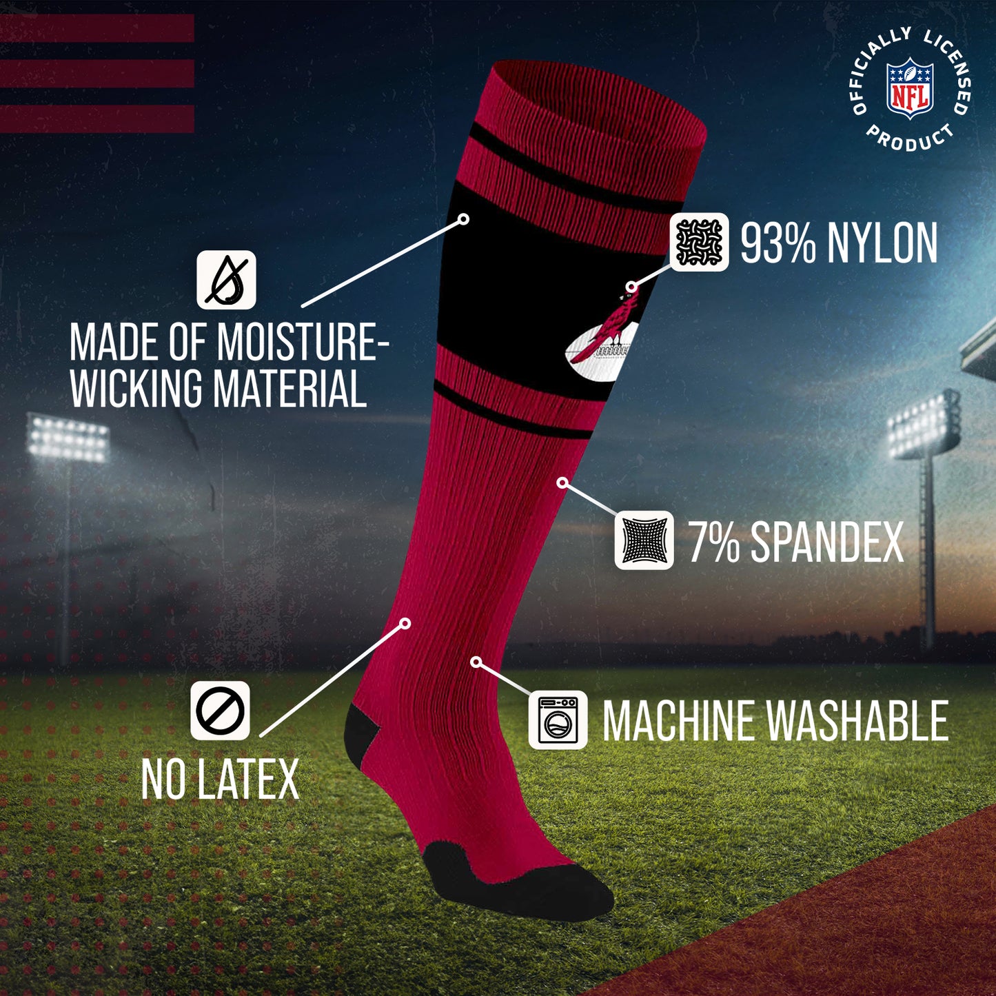 Arizona Cardinals NFL Adult Knee High-Performance Socks - Cardinal