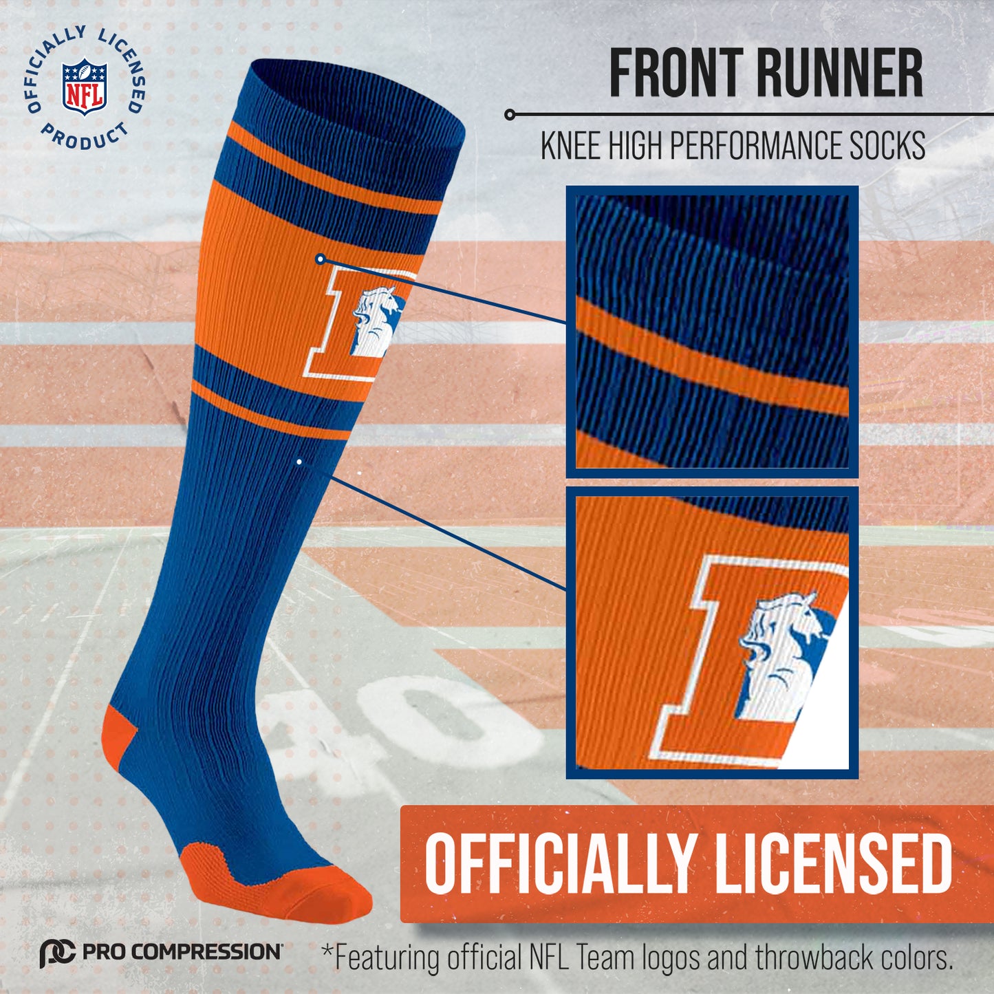 Denver Broncos NFL Adult Knee High-Performance Socks - Royal