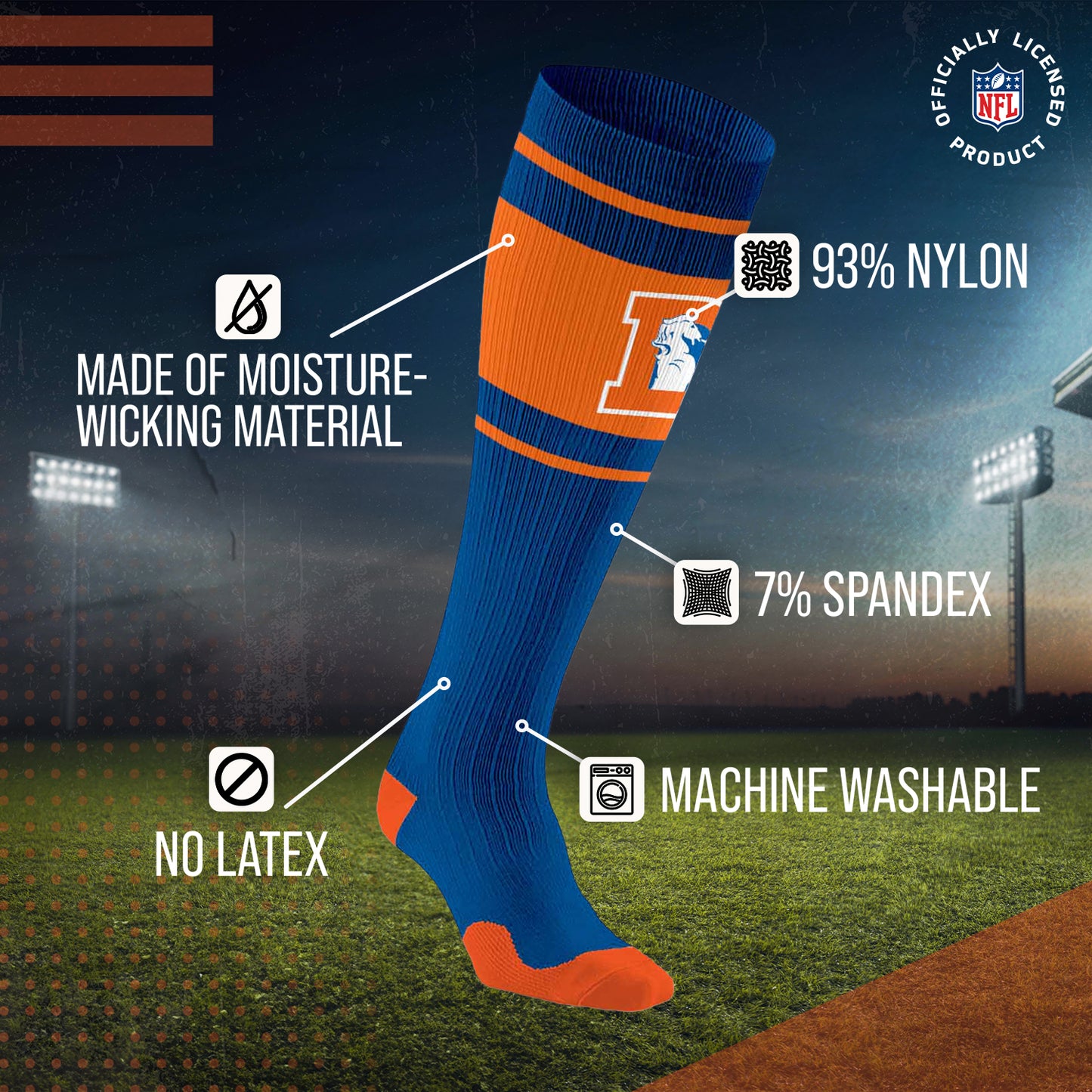 Denver Broncos NFL Adult Knee High-Performance Socks - Royal
