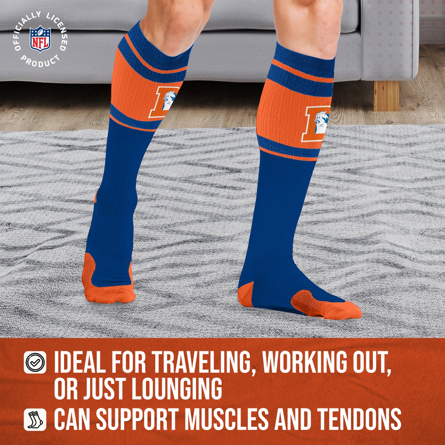 Denver Broncos NFL Adult Knee High-Performance Socks - Royal