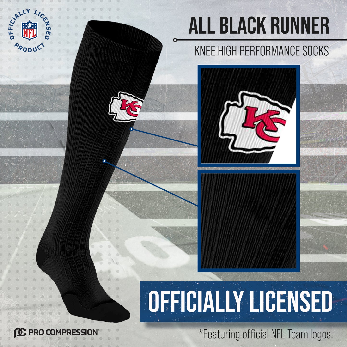 Kansas City Chiefs NFL Adult Knee High-Performance Socks - Black