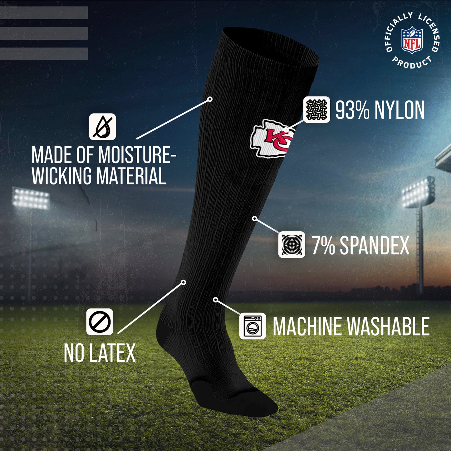 Kansas City Chiefs NFL Adult Knee High-Performance Socks - Black