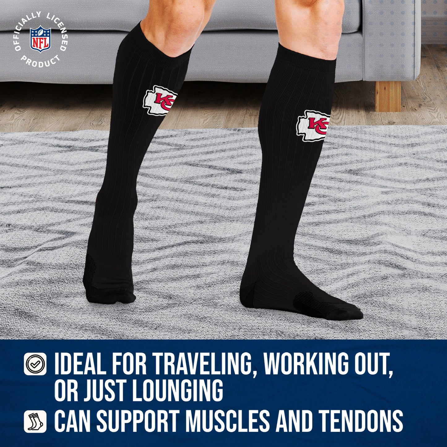 Kansas City Chiefs NFL Adult Knee High-Performance Socks - Black