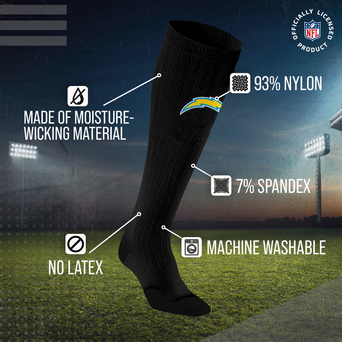 Los Angeles Chargers NFL Adult Knee High-Performance Socks - Black