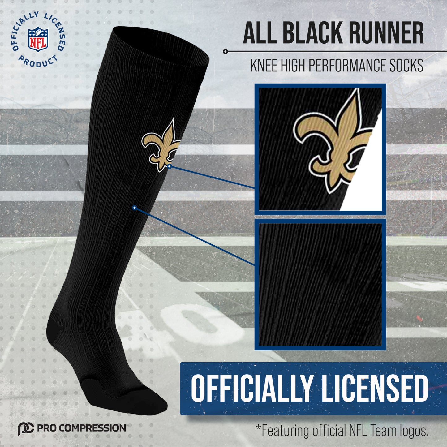 New Orleans Saints NFL Adult Knee High-Performance Socks - Black