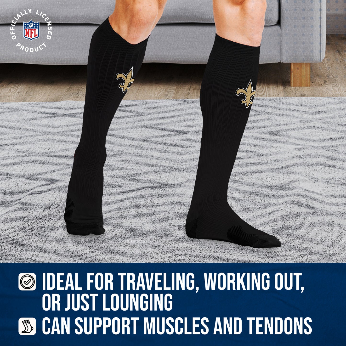 New Orleans Saints NFL Adult Knee High-Performance Socks - Black
