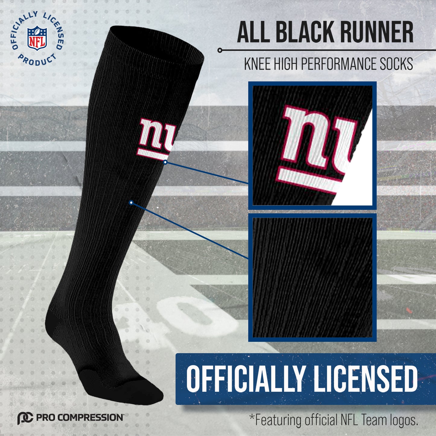 New York Giants NFL Adult Knee High-Performance Socks - Black