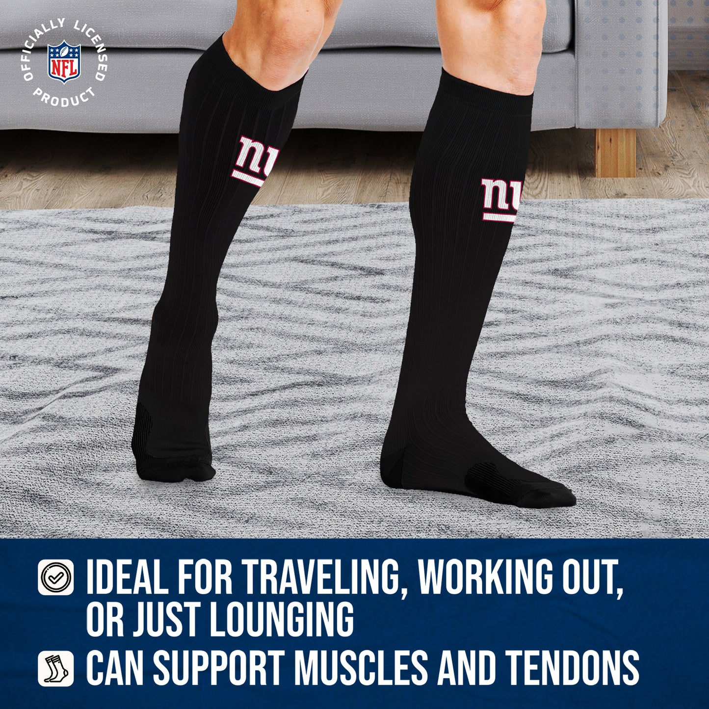 New York Giants NFL Adult Knee High-Performance Socks - Black