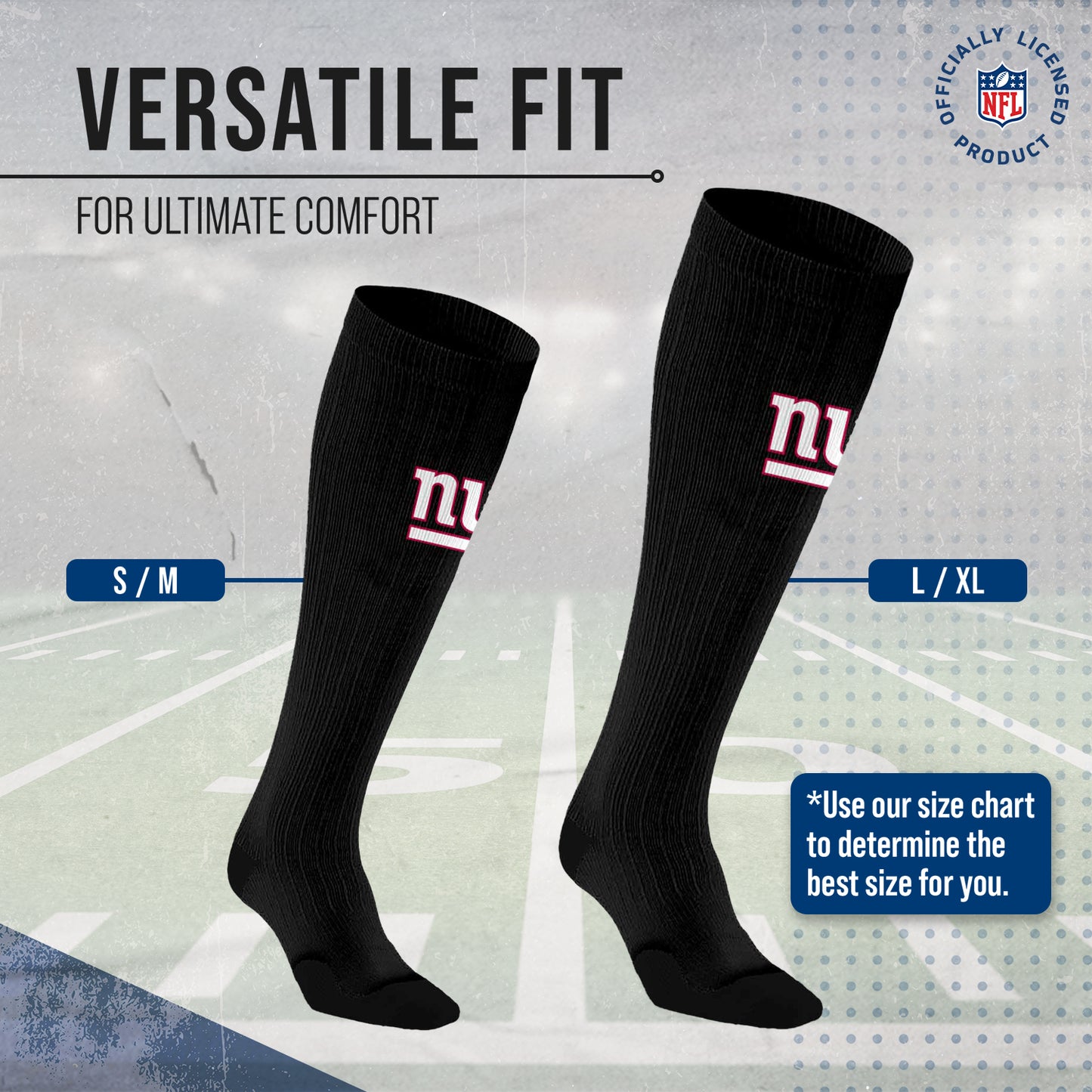 New York Giants NFL Adult Knee High-Performance Socks - Black