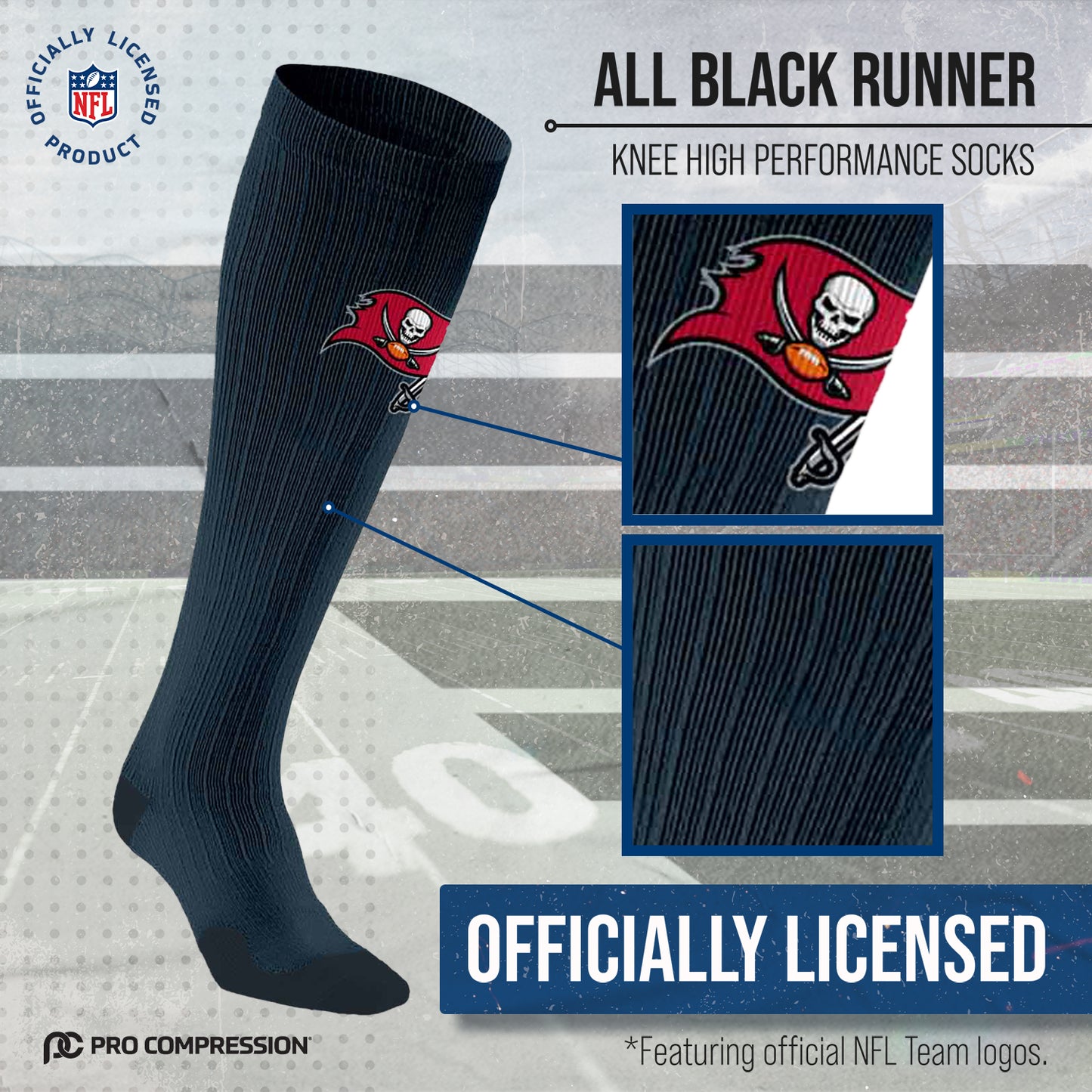 Tampa Bay Buccaneers NFL Adult Knee High-Performance Socks - Black