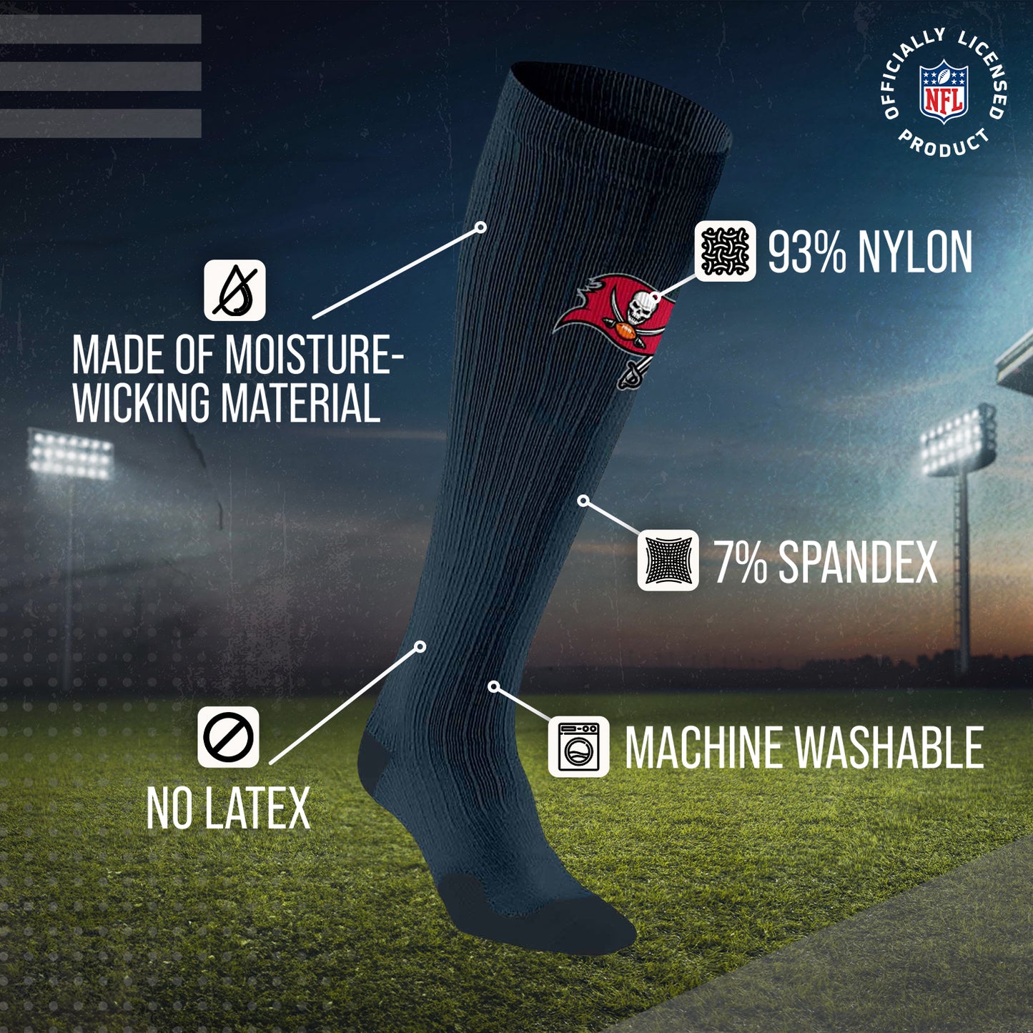Tampa Bay Buccaneers NFL Adult Knee High-Performance Socks - Black