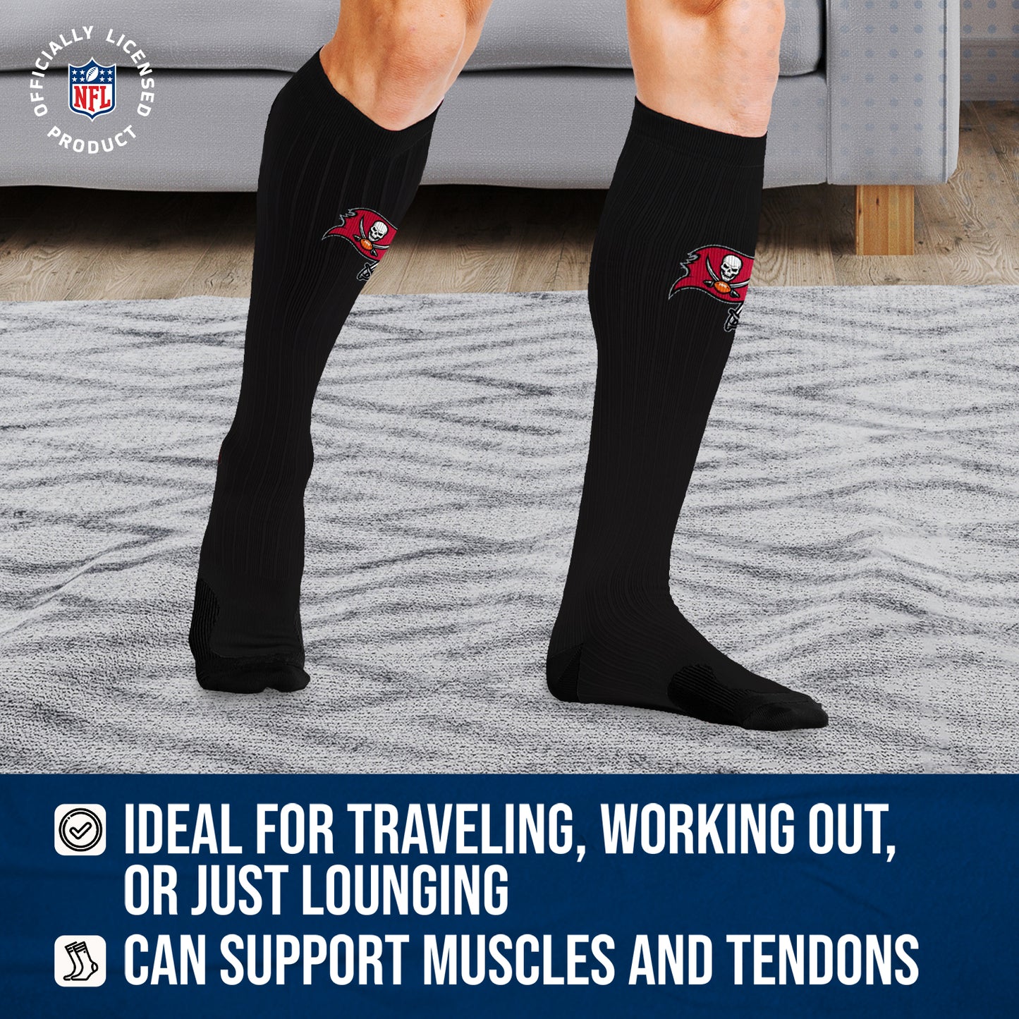 Tampa Bay Buccaneers NFL Adult Knee High-Performance Socks - Black