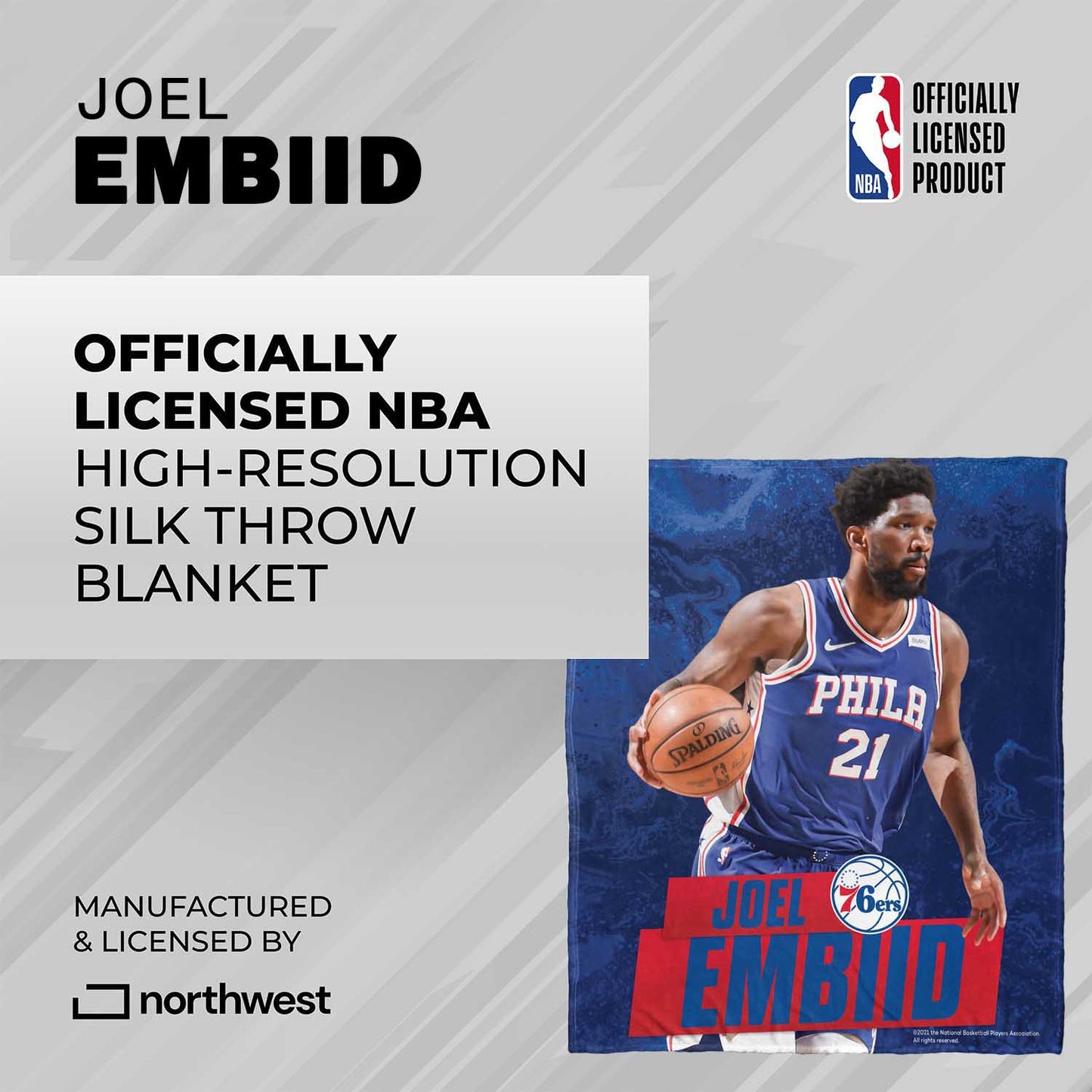 Philadelphia 76ers Northwest NBA Hi-Def Joel Embiid Silk Blanket - Blue