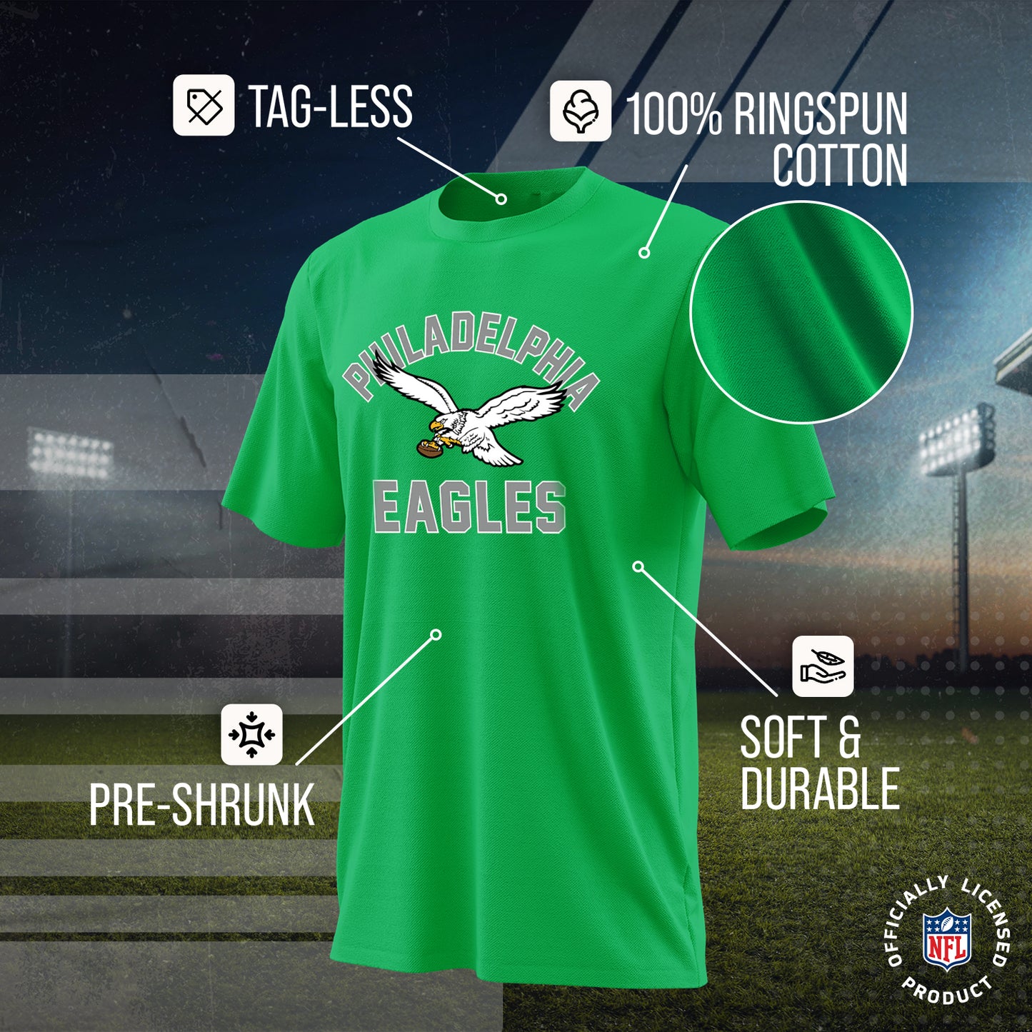 Philadelphia Eagles NFL Adult Retro Gameday Unisex T-Shirt - Kelly Green