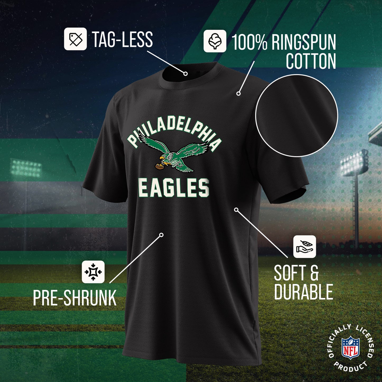 Philadelphia Eagles NFL Adult Retro Gameday Unisex T-Shirt - Black