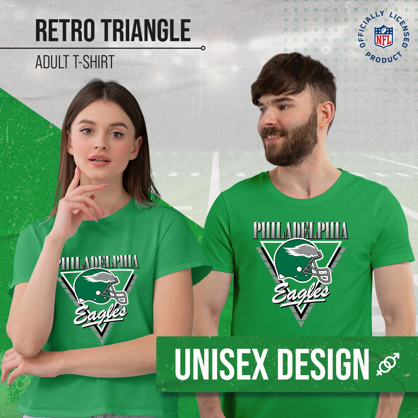 Philadelphia Eagles NFL Adult Retro Triangle Unisex T-Shirt - Kelly Green