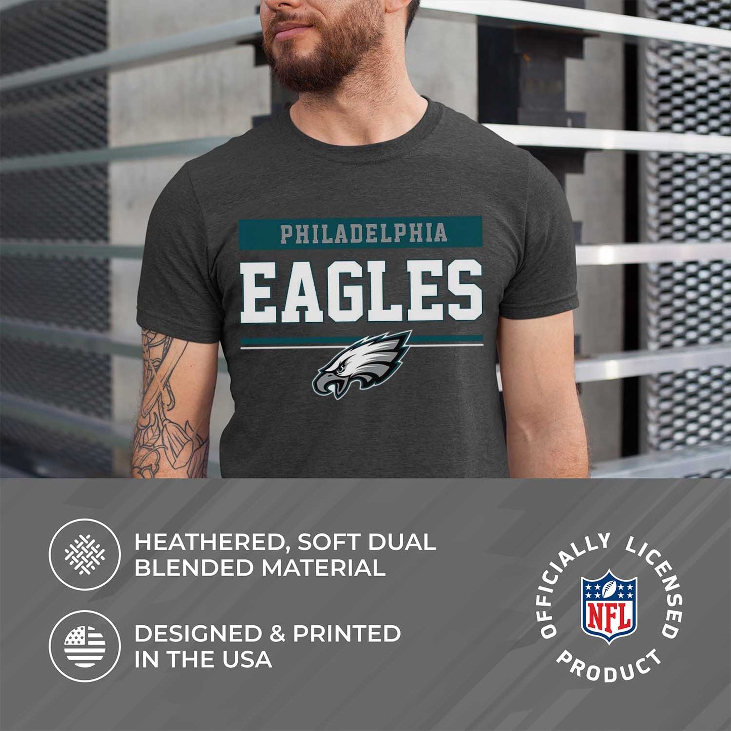 Philadelphia Eagles NFL Adult Team Block Tagless T-Shirt - Charcoal