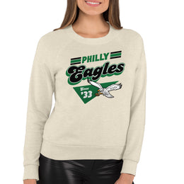 Philadelphia Eagles NFL Womens Groovy Retro Slouchy Crewneck - Off White