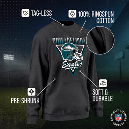 Philadelphia Eagles NFL Womens Retro Triangle Slouchy Crewneck - Heather Charcoal