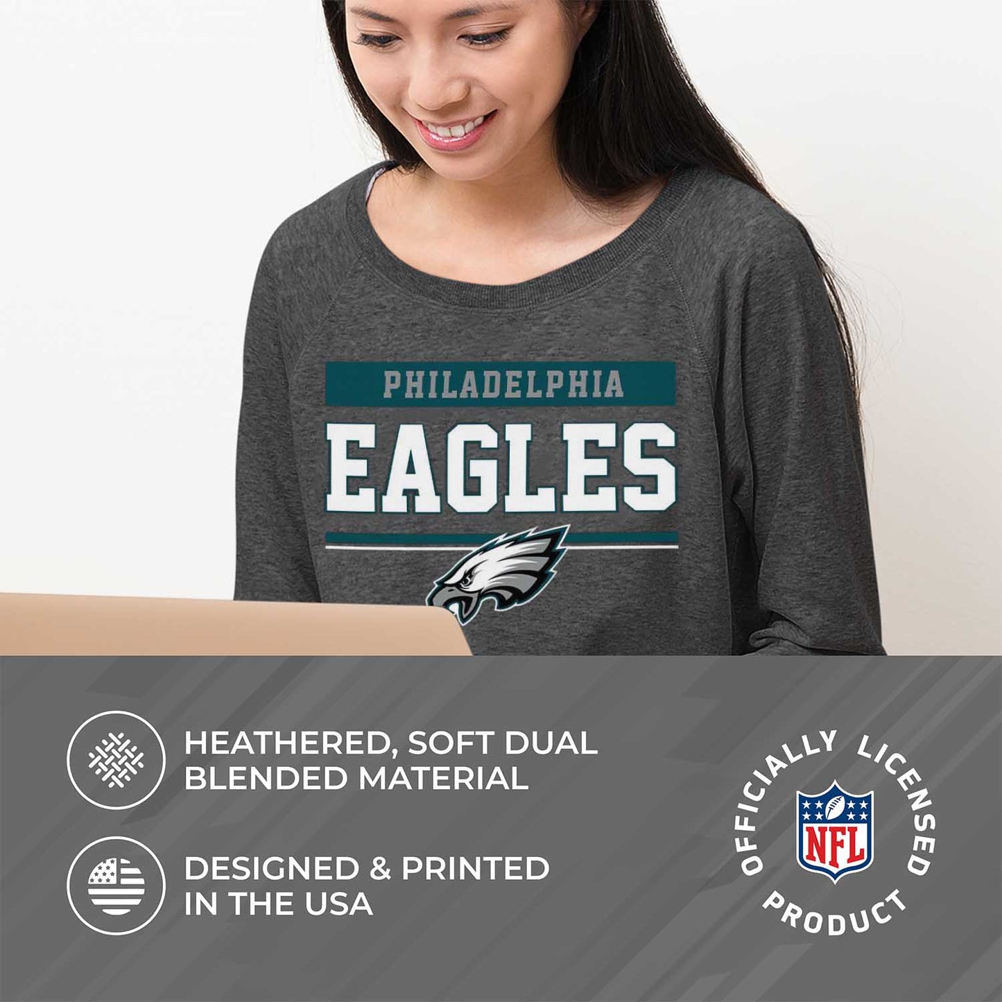 Philadelphia Eagles NFL Womens Charcoal Crew Neck Football Apparel - Charcoal