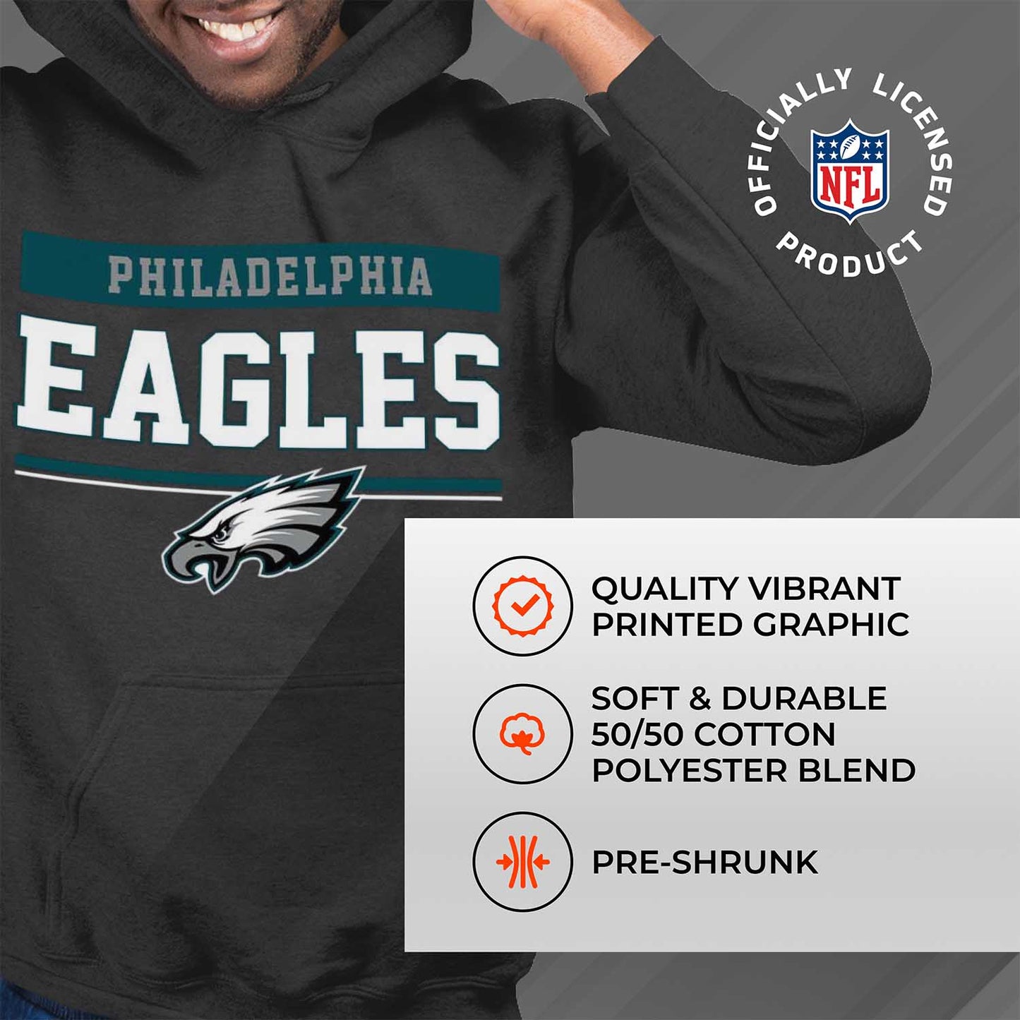 Philadelphia Eagles NFL Adult Gameday Charcoal Hooded Sweatshirt - Charcoal