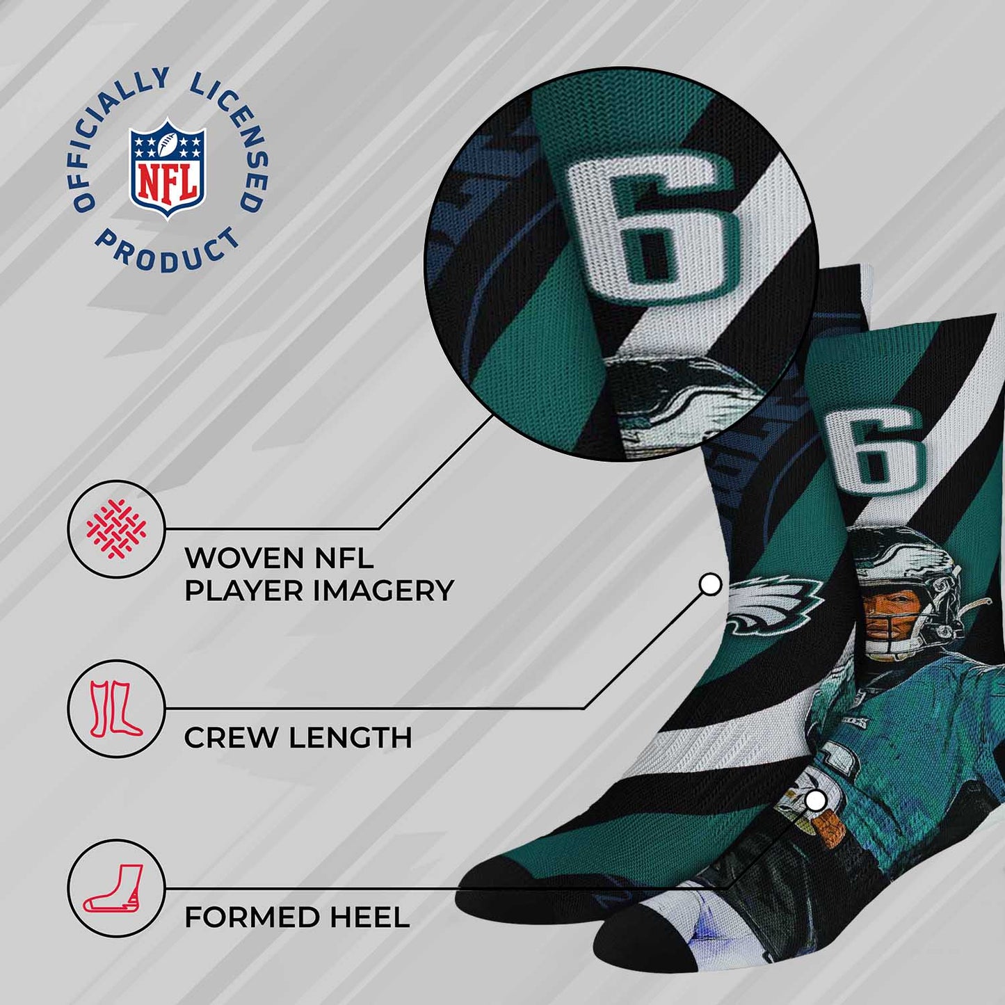 Philadelphia Eagles NFL Youth Player Stripe Sock - Black #6