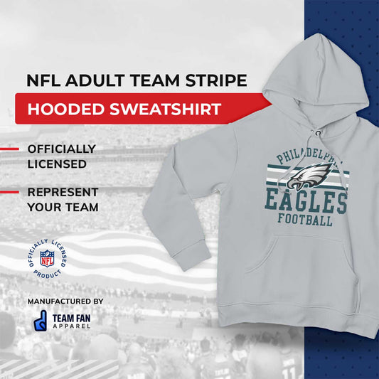 Philadelphia Eagles NFL Team Stripe Hooded Sweatshirt- Soft Pullover Sports Hoodie For Men & Women - Sport Gray