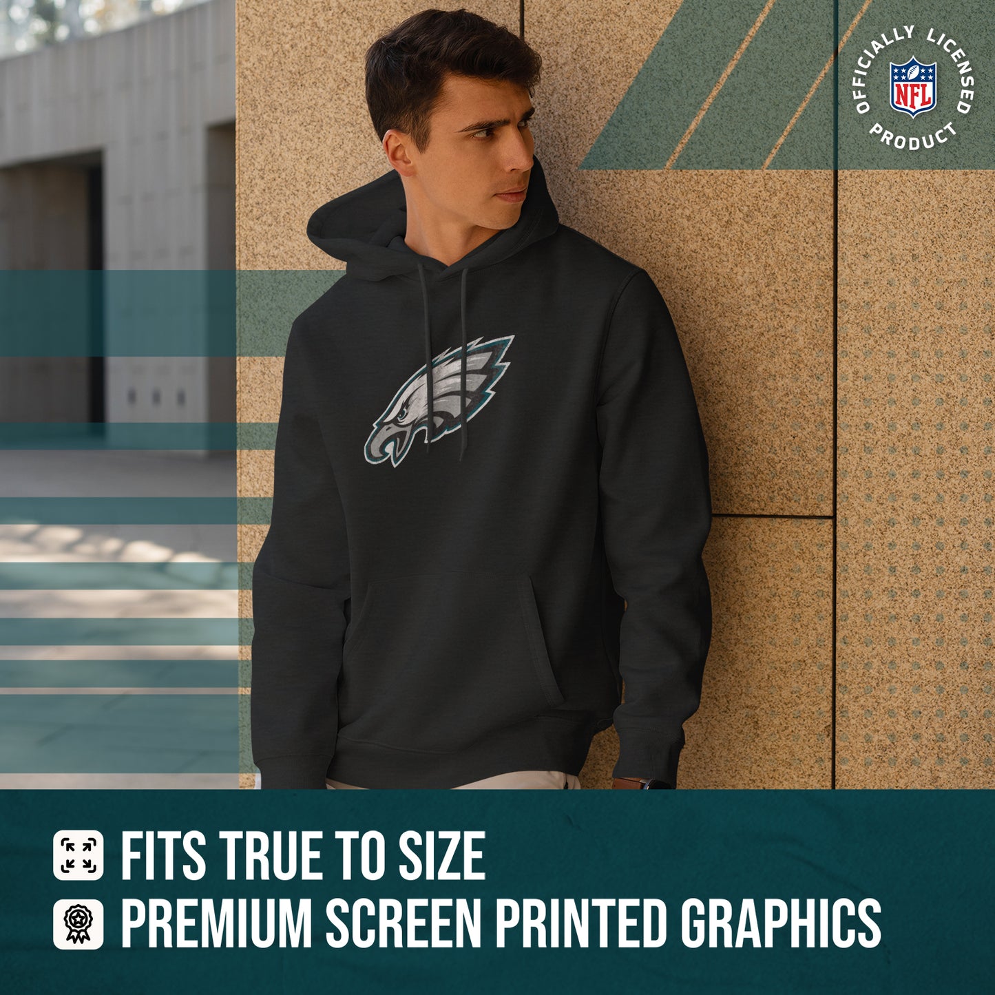 Philadelphia Eagles NFL Adult Unisex Modern Throwback Ultra Soft Fleece Hooded Sweatshirt - Black Heather