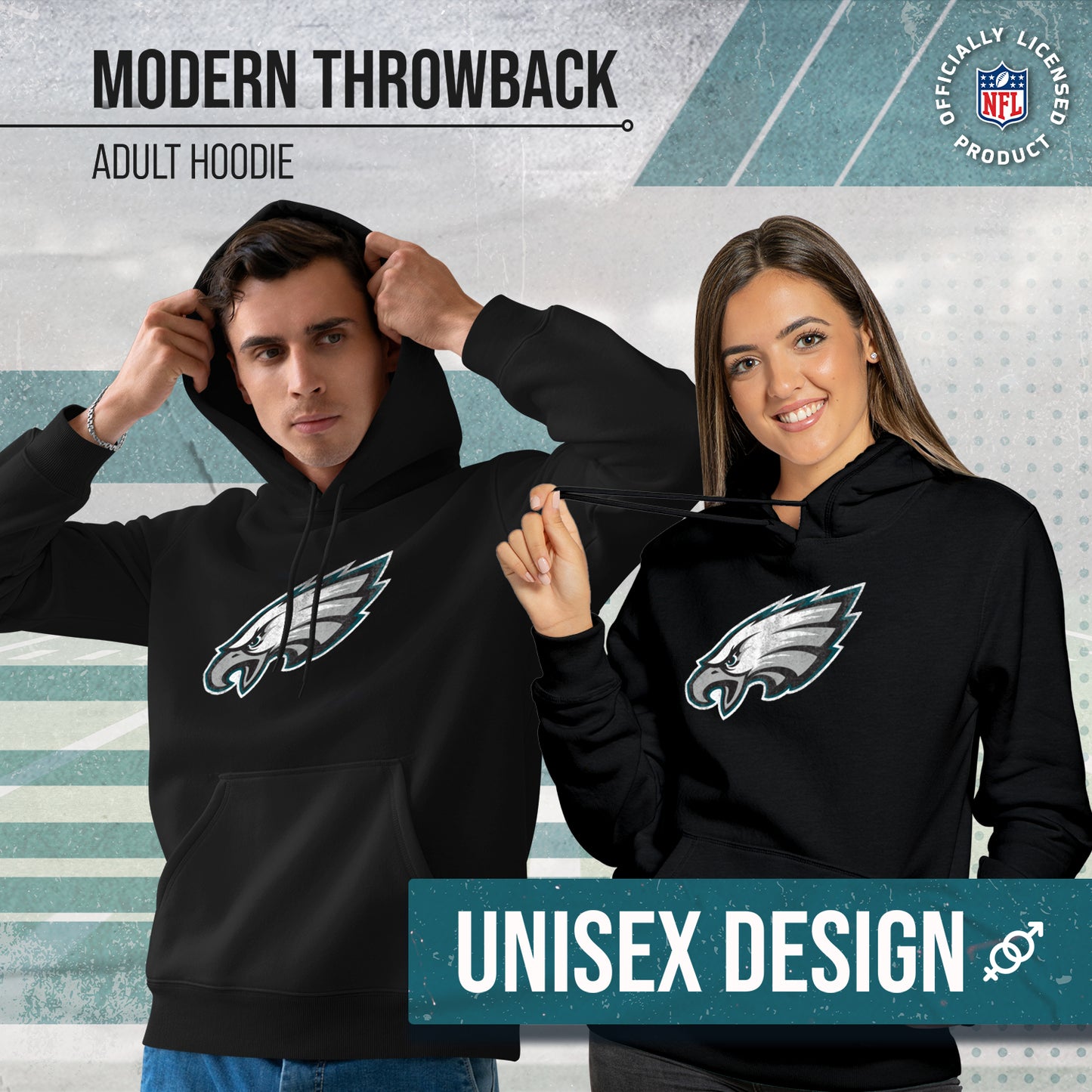 Philadelphia Eagles NFL Adult Unisex Modern Throwback Ultra Soft Fleece Hooded Sweatshirt - Black Heather