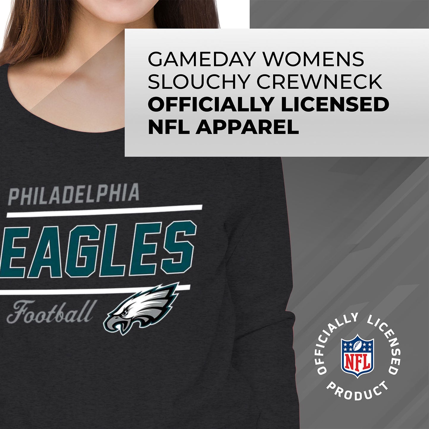 Philadelphia Eagles NFL Womens Crew Neck Light Weight - Charcoal