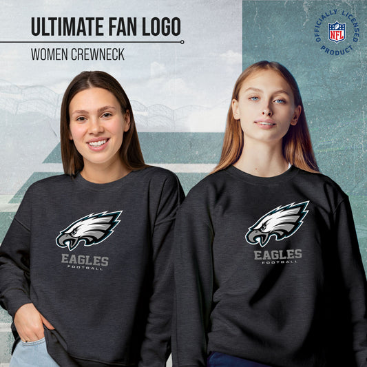 Philadelphia Eagles Women's NFL Ultimate Fan Logo Slouchy Crewneck -Tagless Fleece Lightweight Pullover - Charcoal