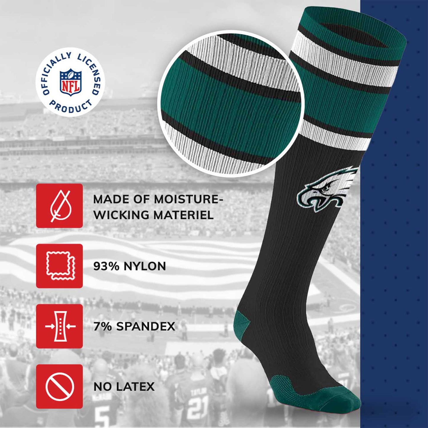 Philadelphia Eagles NFL Adult Knee High-Performance Socks - Black